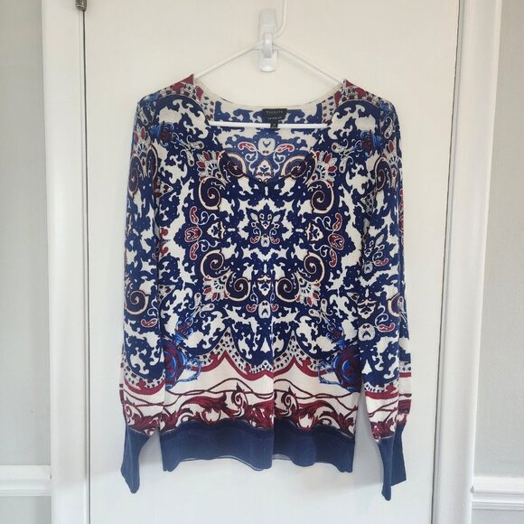 Talbots Lightweight Merino Wool Sweater Medium Medallion Geometric Soft V-Neck - Picture 1 of 5